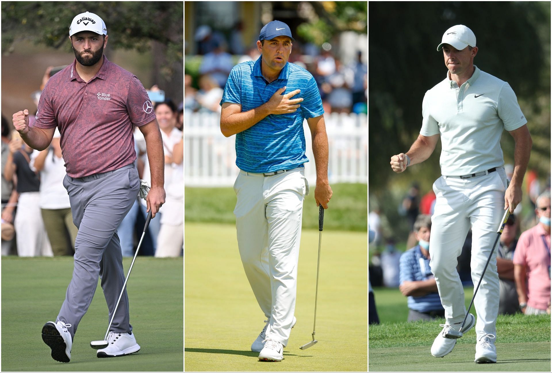 Jon Rahm, Scottie Scheffler and Rory McIlroy (via Getty Images)