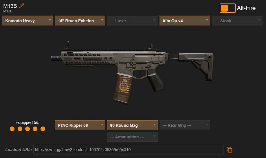 Best M13B loadout for Ranked Play in Modern Warfare 2 Season 5 Reloaded (Image via sym.gg)