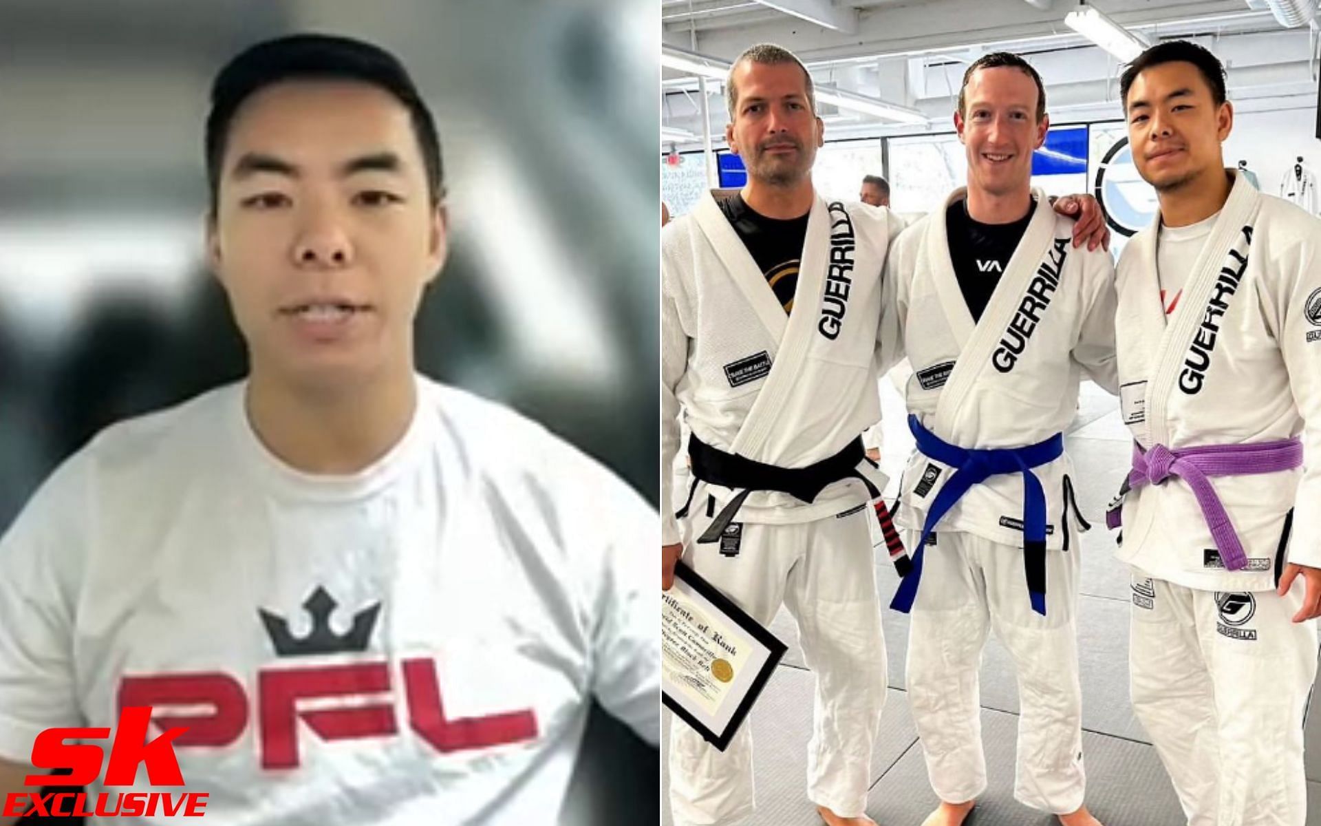 Khai Wu [Left], and Mark Zuckerberg gym photo [Right] [Photo credit: Sportskeeda MMA and @khaiwu - Instagram]