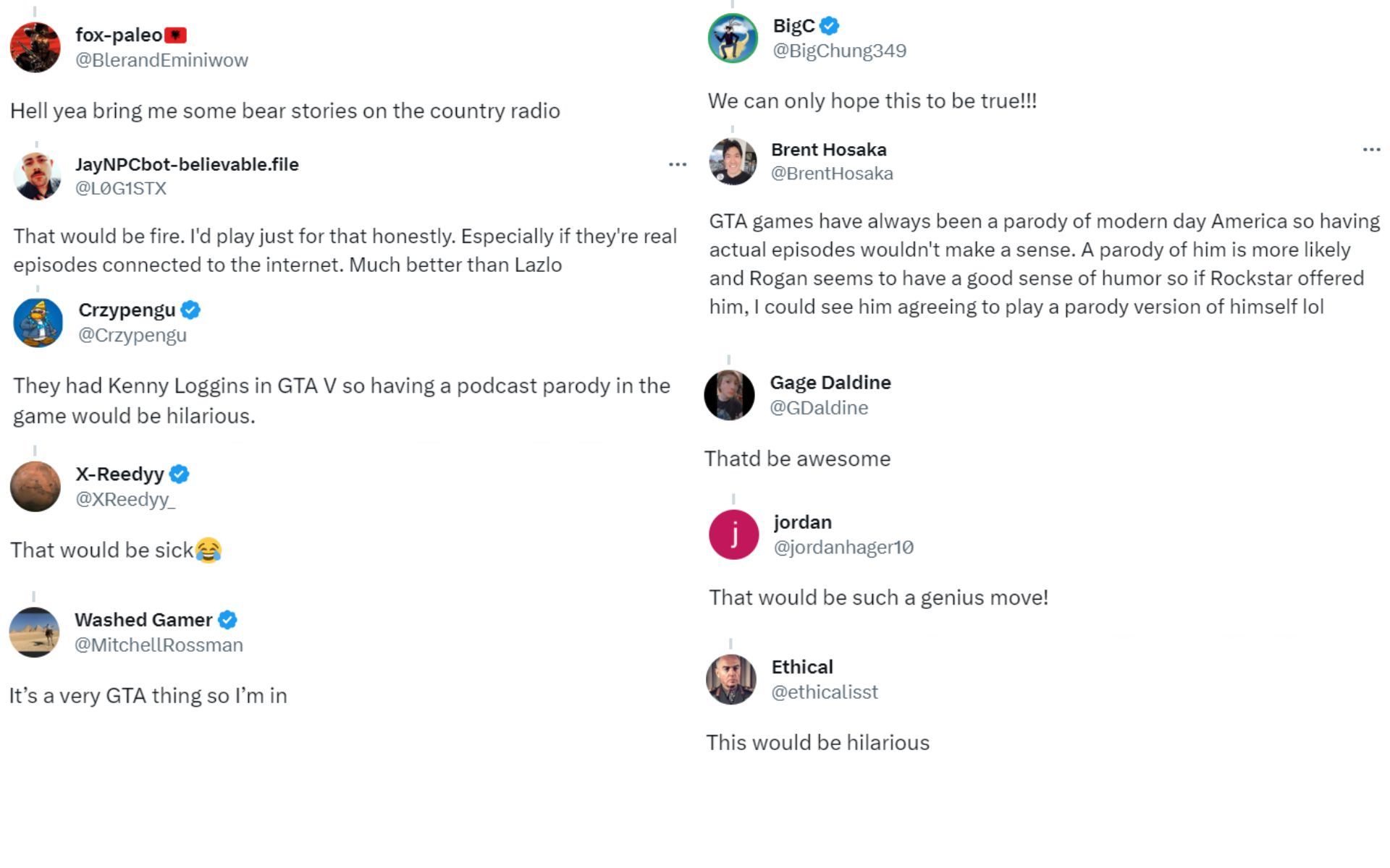 Screenshots of fan reactions to the JRE-GTA 6 rumors