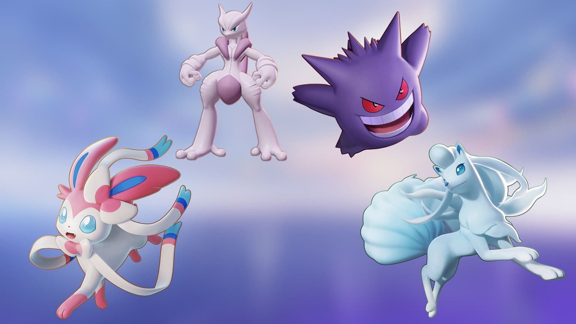 Sylveon, Mewtwo X, Gengar, and Alolan Ninetales in Pokemon Unite (Image via The Pokemon Company) 