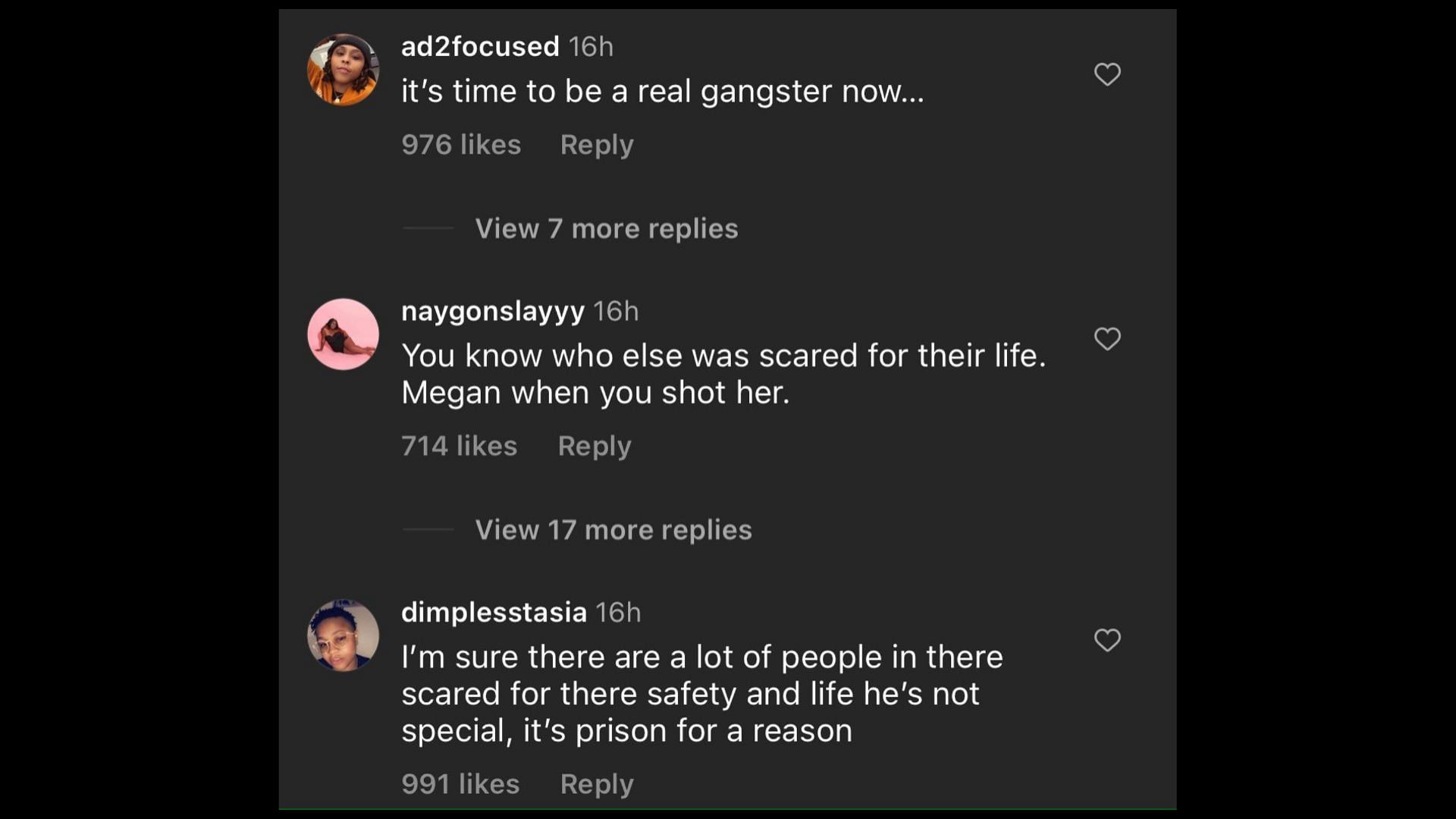 Screenshot of an Internet user remarking on Lanez being &quot;scared for life&quot; in the prison. (Photo via @hollywoodunlocked/Instagram)