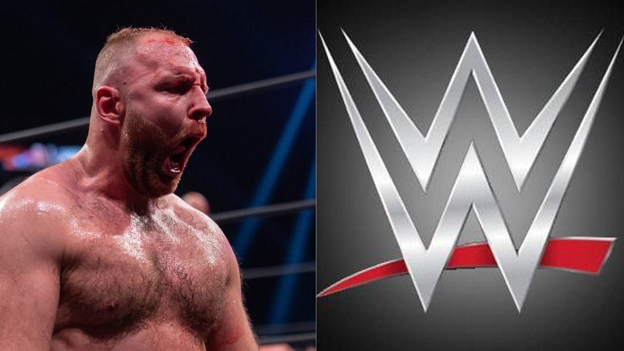 Jon Moxley (left) and WWE logo (right)