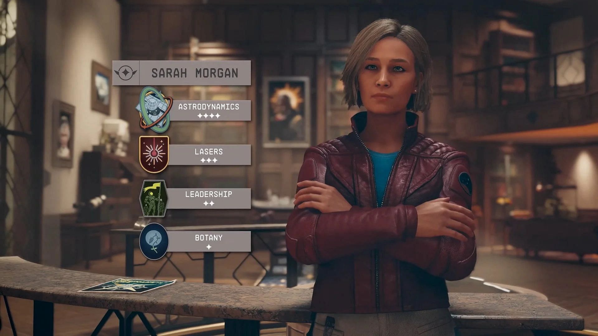 Sarah is one of the crew members with better stats related to the ship&#039;s features (Image via Bethesda)