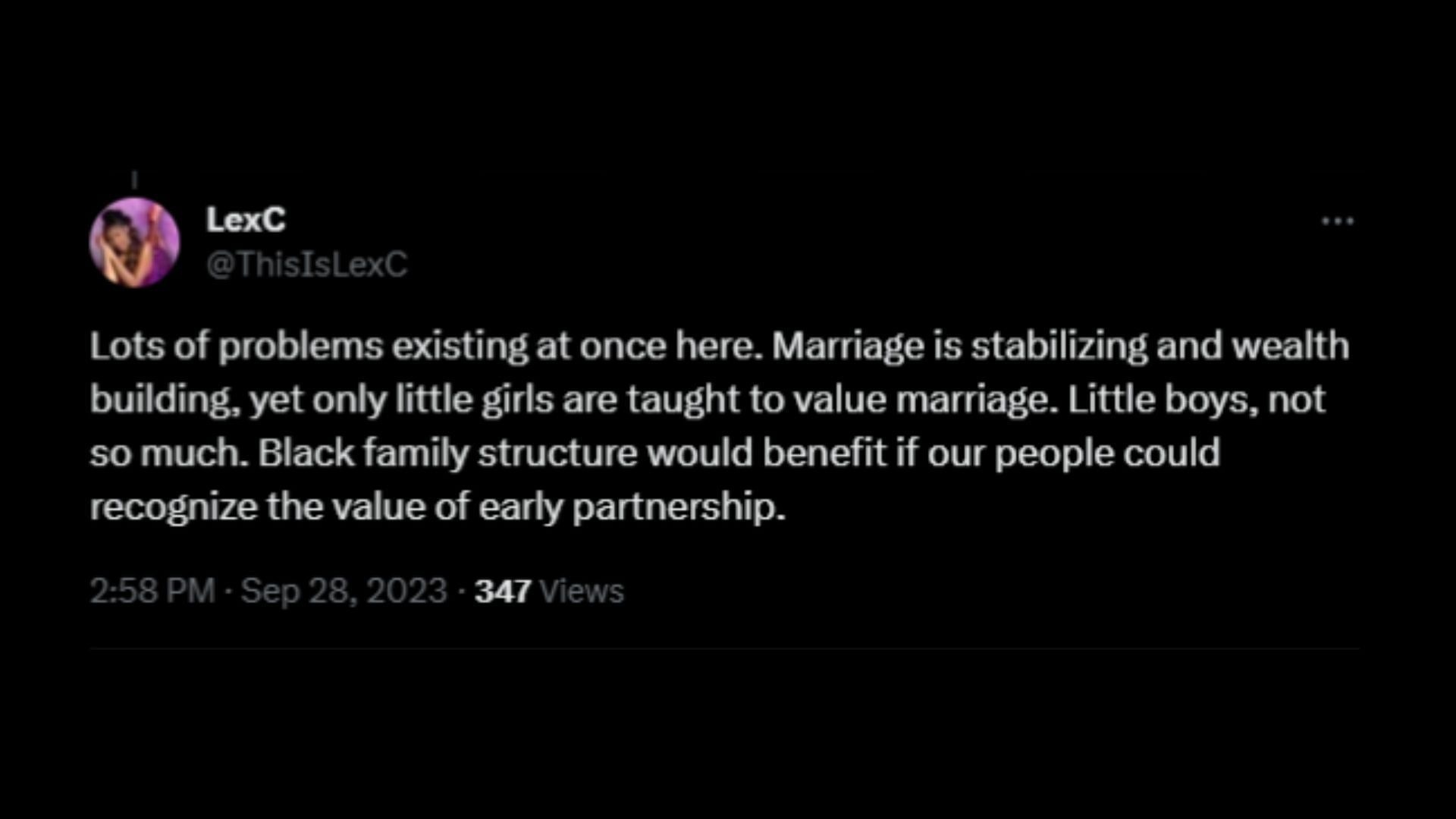 Screenshot of an X user remarking on Williams&#039; advice to Black women on marriage. (Photo via @theGrio/X)