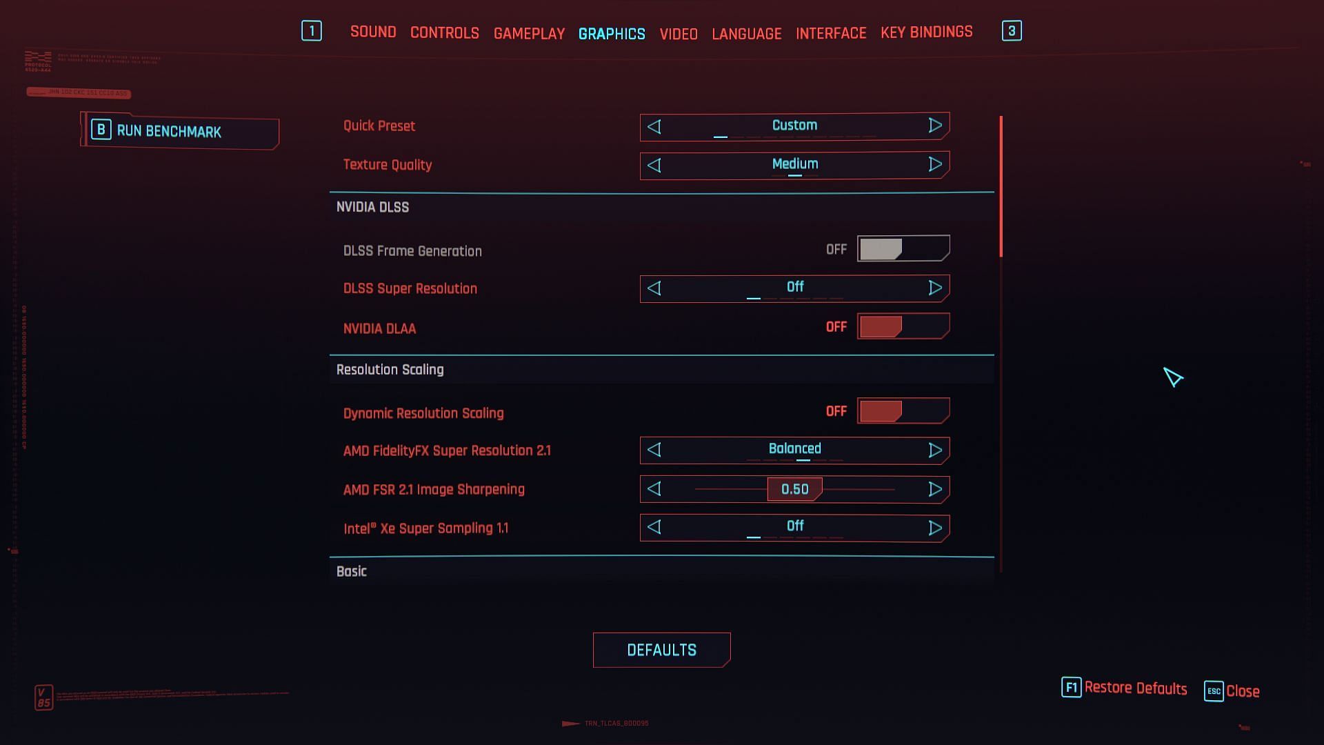 Cyberpunk 2077 graphics settings for Steam Deck (Image via CDPR)