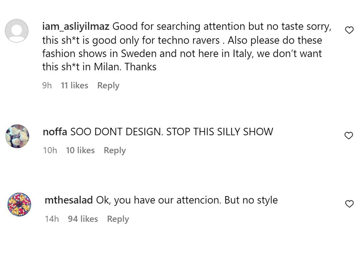 Fan reactions to the fashion show (Image via AVAVAV Instagram)