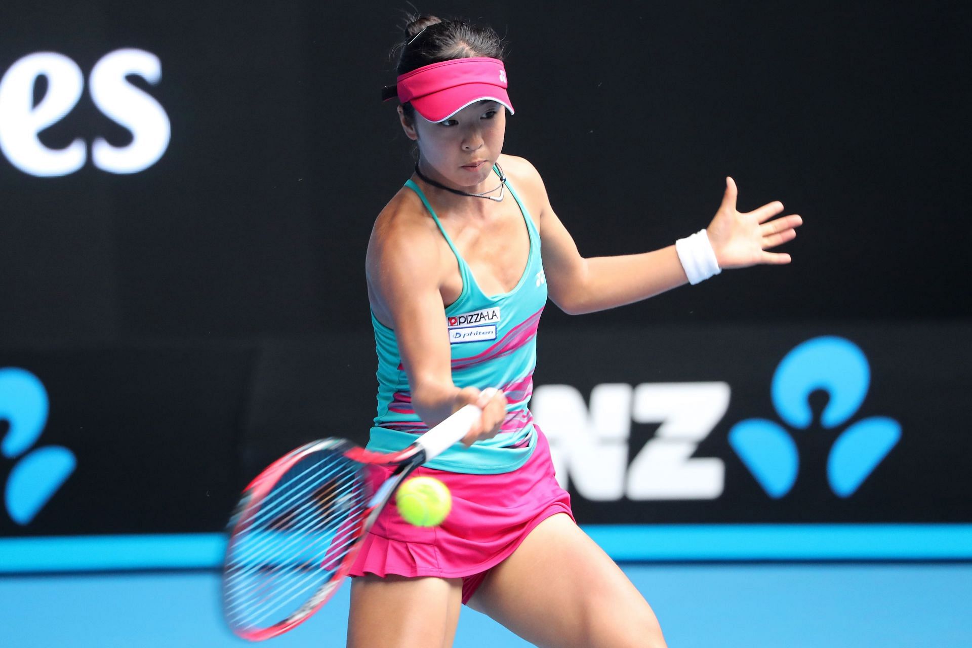 Mai Hontama strikes the ball at the Australian Open 2017 Junior Championships