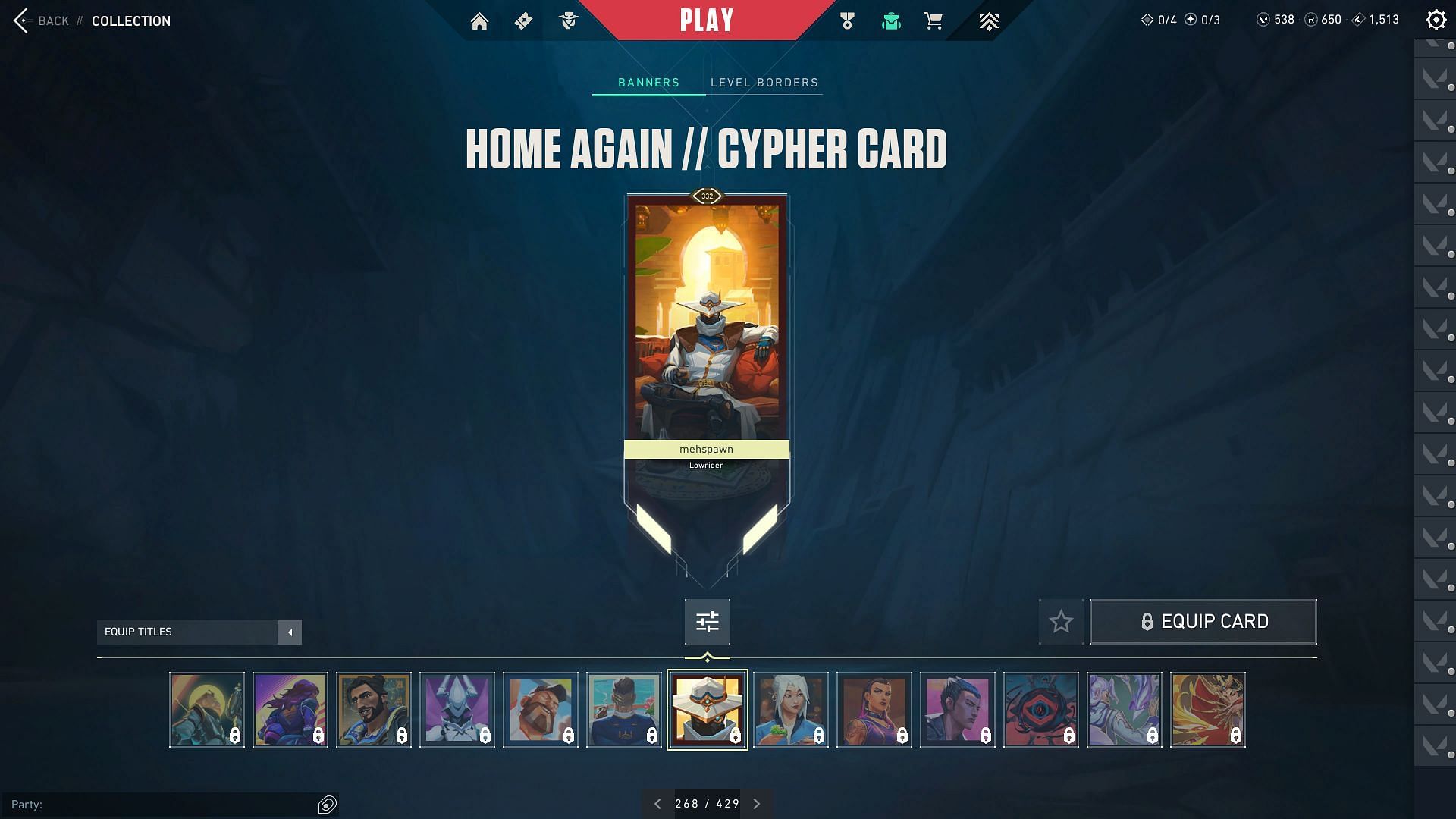 The Home Again Player Card for Cypher (Image via Riot Games)