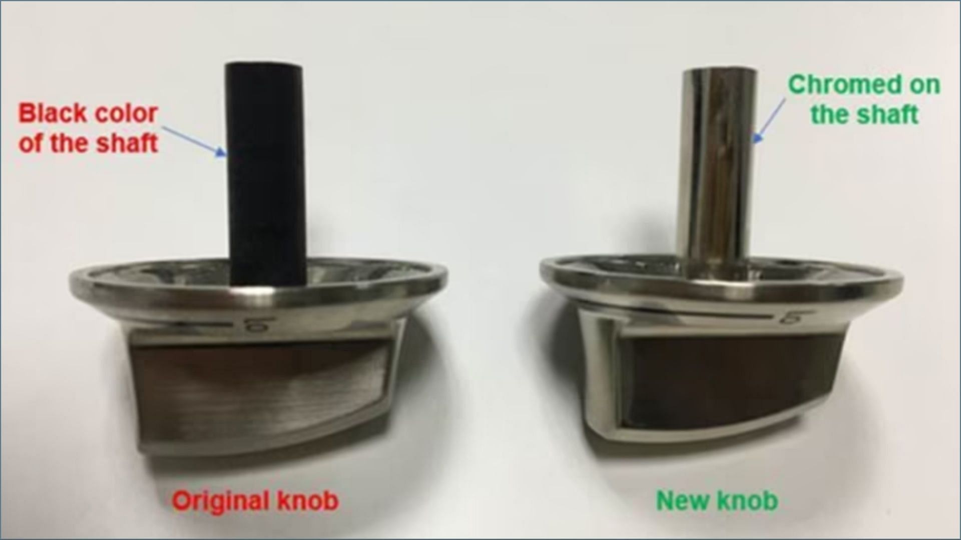 Instructions on how to differentiate between the old and new replacement knobs from the Gas cooktop recall (Image via CPSC)