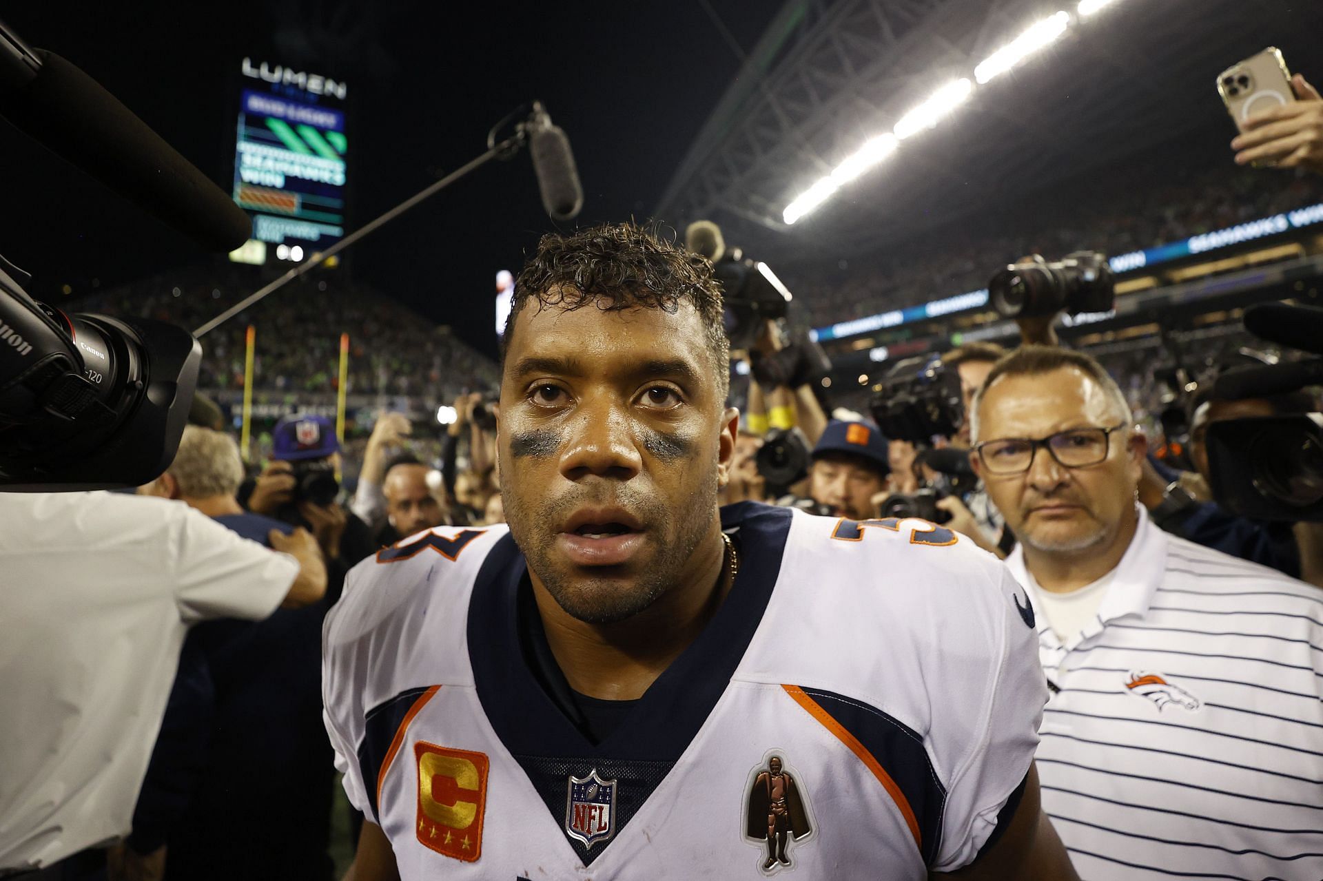 Russell Wilson at Denver Broncos v Seattle Seahawks