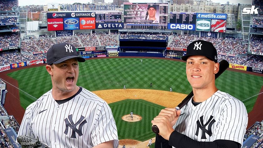 Aaron Judge and Gerrit Cole New York Yankees city skyline