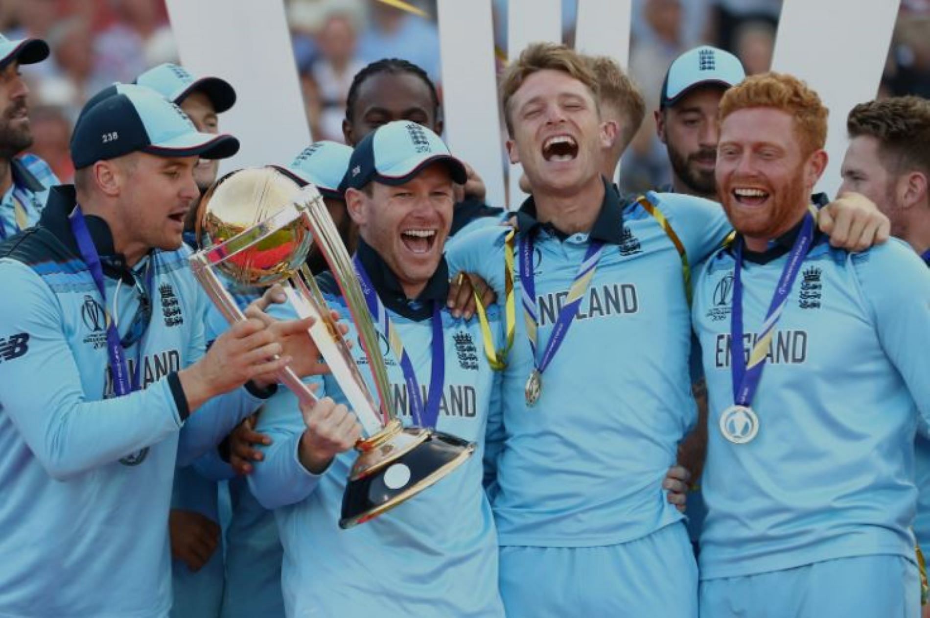 A jubilant England team after winning the 2019 World Cup.