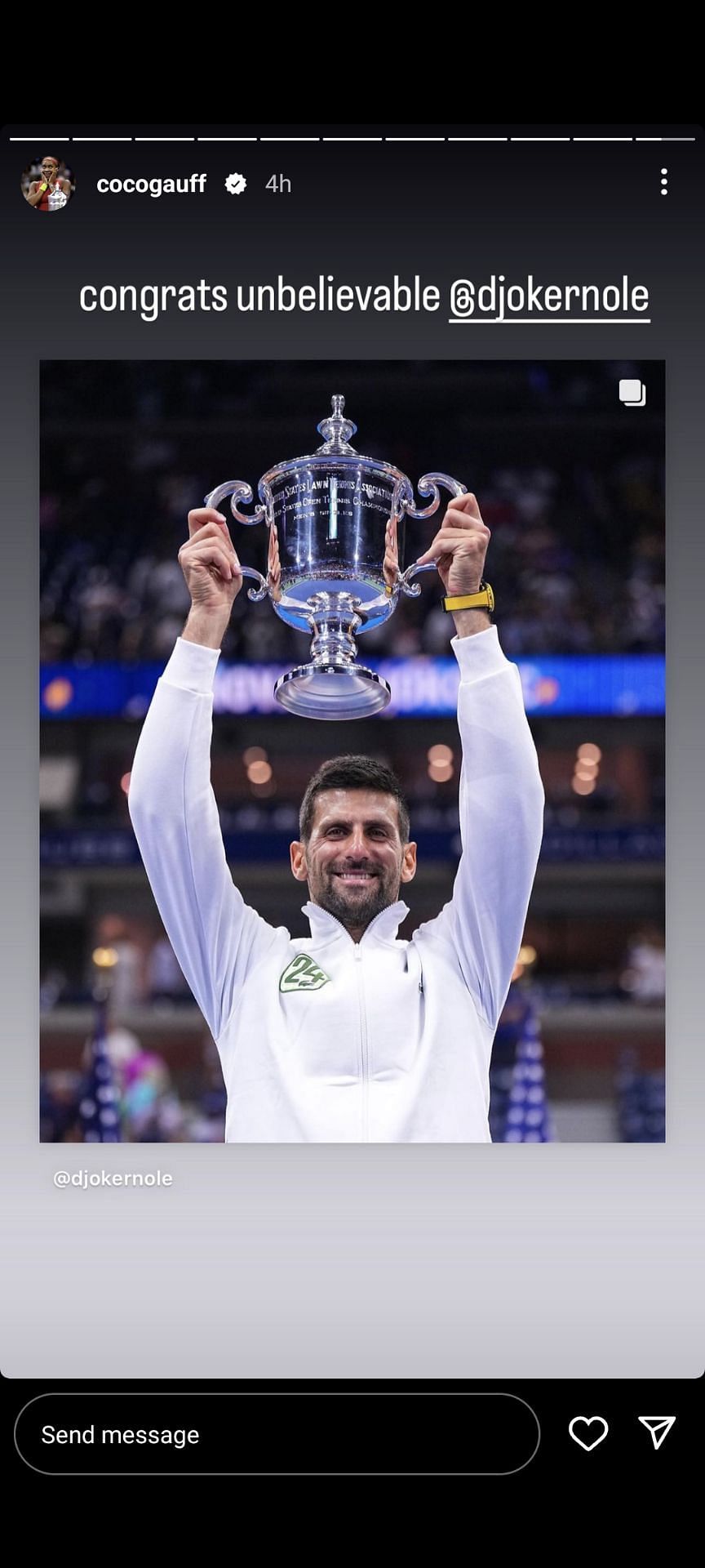 Coco Gauff Extends Congratulations to Novak Djokovic for his historic win at the US Open