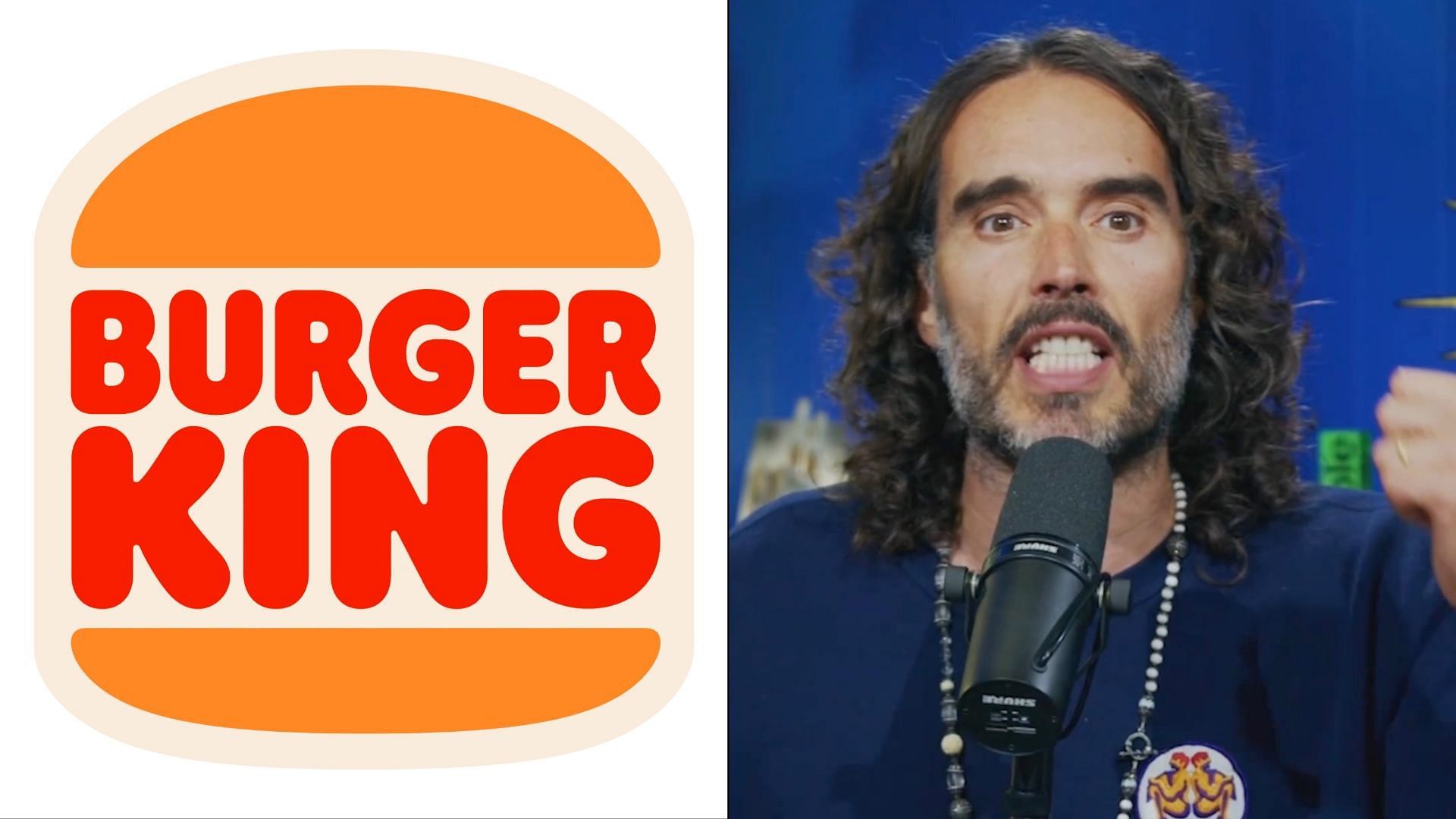 Burger King faces boycott because of Russell Brand collaboration. (Images via Instagram/@russellbrand &amp; 1000 logos)