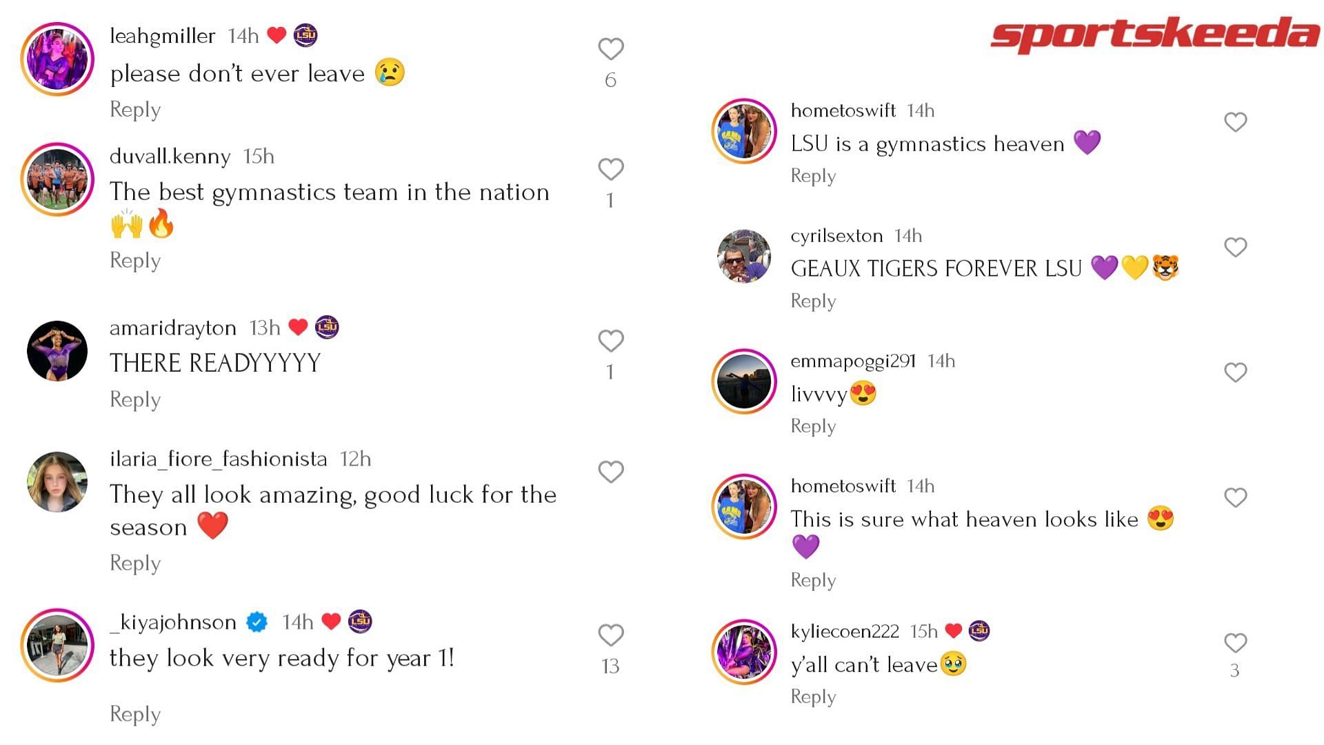 Fans on Instagram were full of praise for Olivia Dunne and LSU teammates