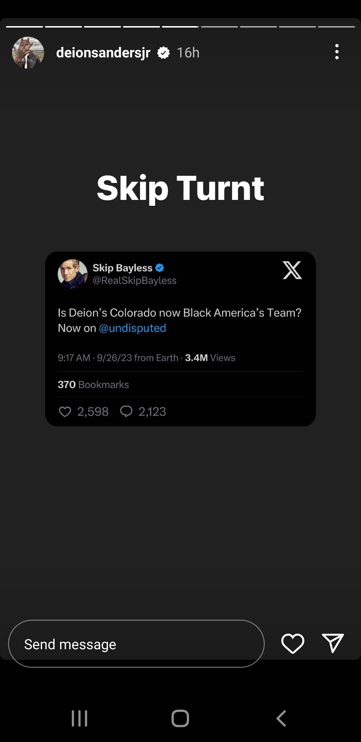 Deion Sanders Jr. responds to Skip Bayless via his Instagram story
