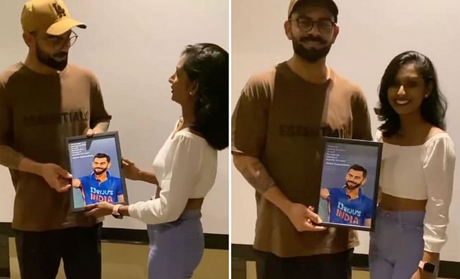 [Watch] Virat Kohli receives his portrait from a fan in Colombo