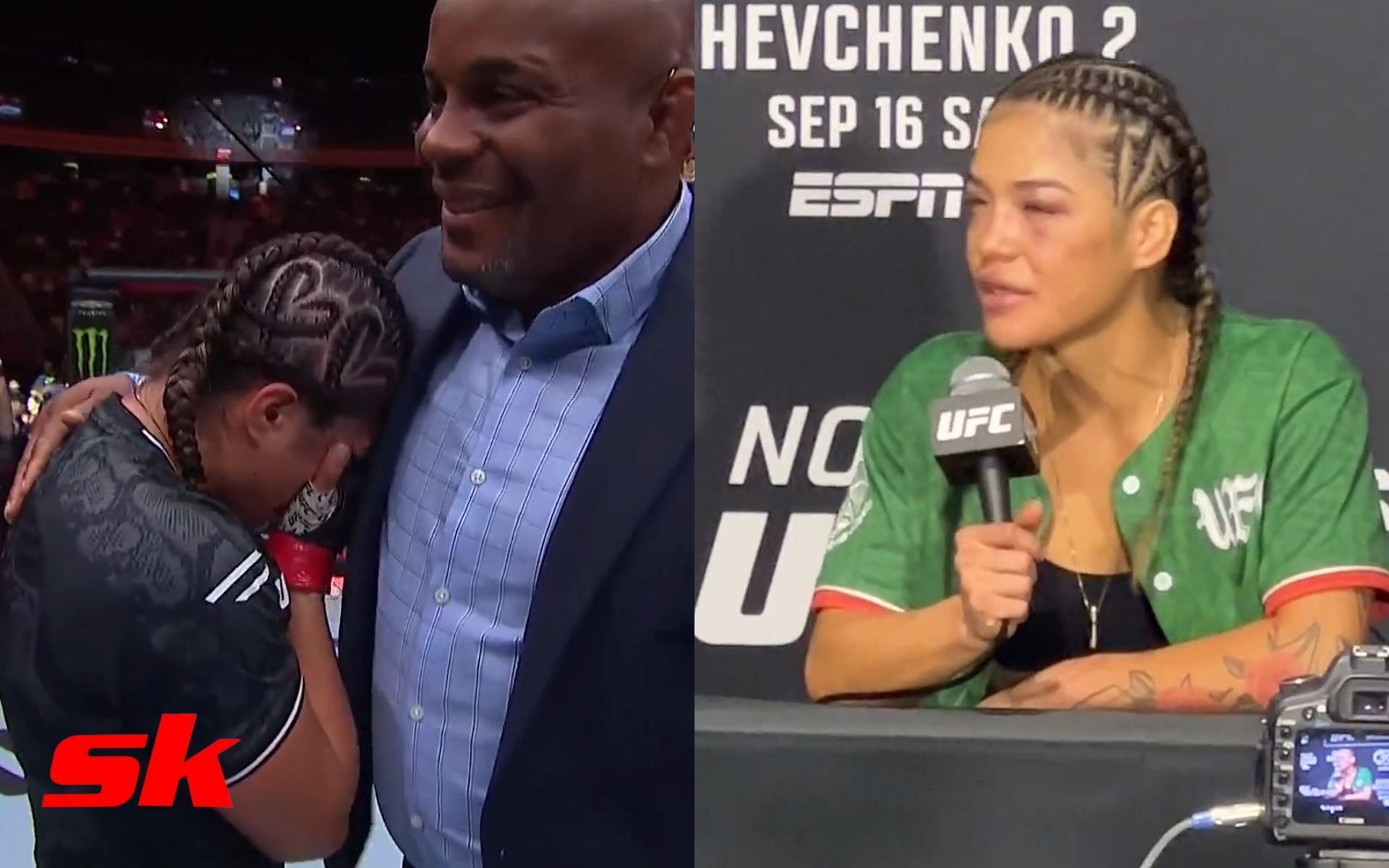 Tracy Cortez during Noche UFC octagon interview and press conference Images via UFC official YouTube channel)