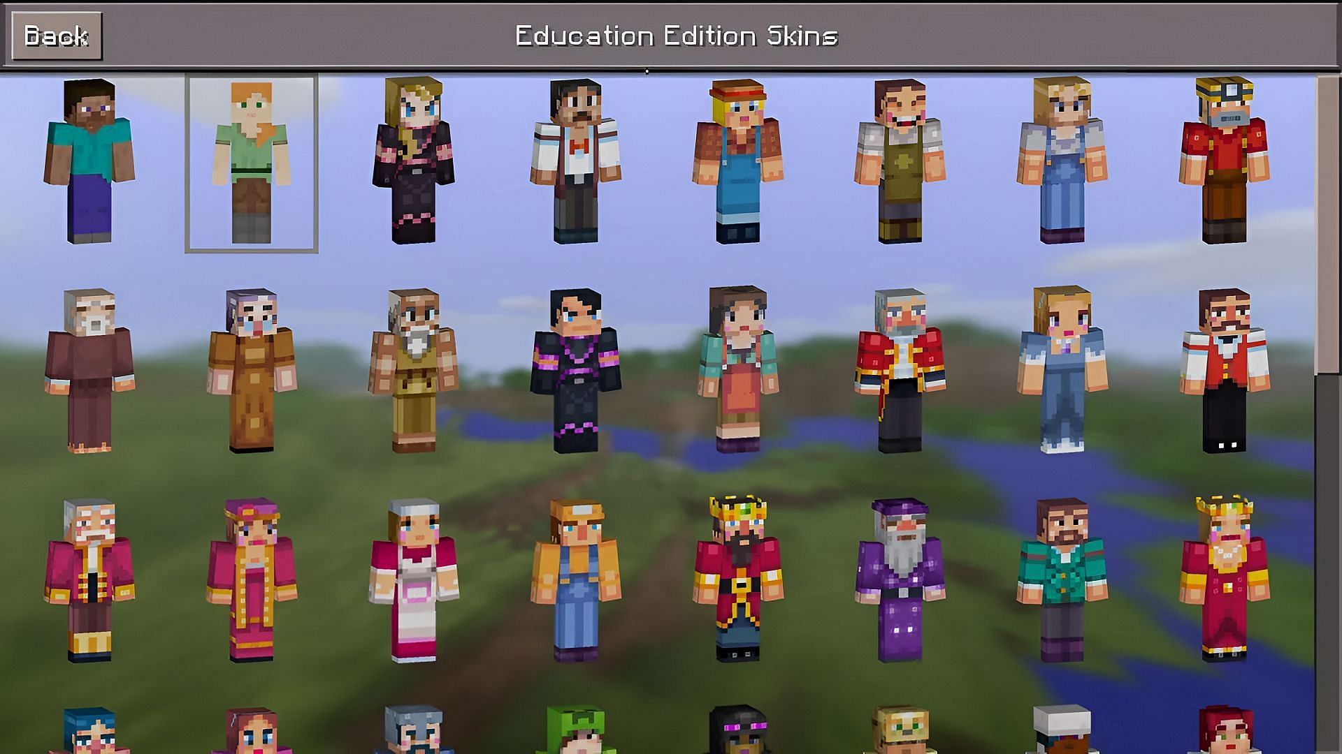 Minecraft Education Edition has plenty of stock skins, but it&#039;s possible to import custom ones (Image via Mojang)