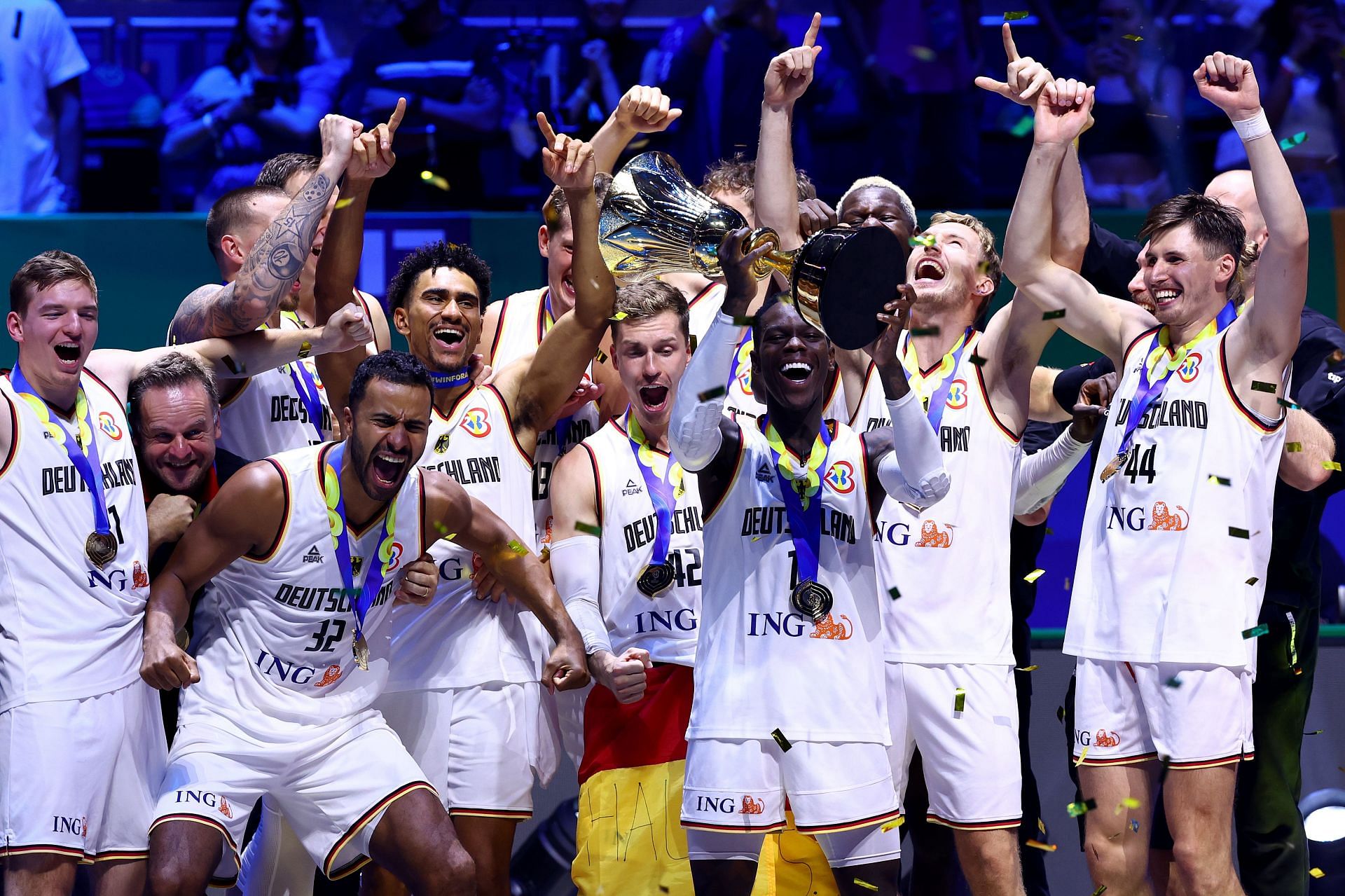 Germany celebrates winning the 2023 FIBA World Championship.