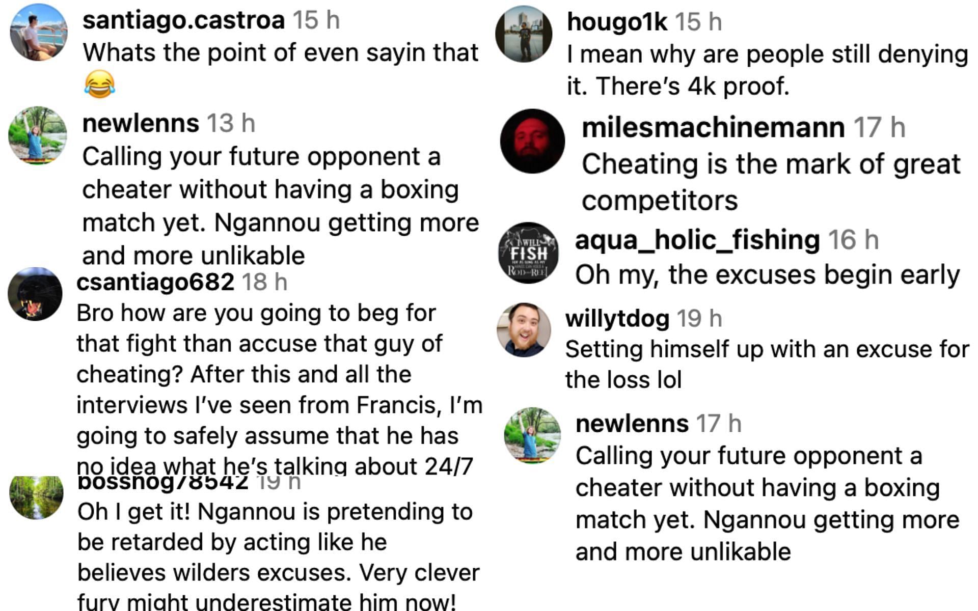 Fans react to Francis Ngannou&#039;s comments about Tyson Fury cheating on Instagram. [via Instagram]