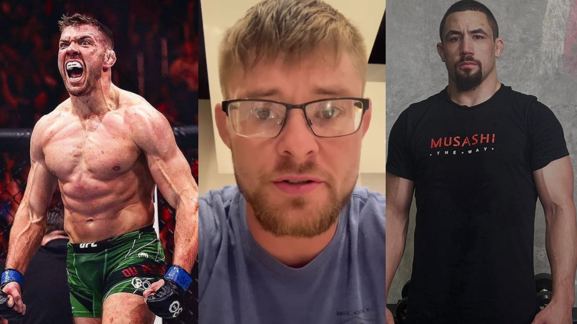 Dricus du Plessis (left), Bryce Mitchell (centre), Robert Whittaker (right) [Images courtesy of @dricusduplessis, @thugnasty_ufc &amp; @robwhittakermma on Instagram]