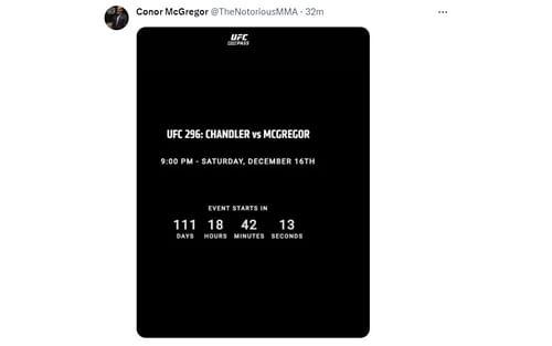 McGregor's deleted tweet revealing UFC 296 card details. [via Twitter @thenotoriousmma]