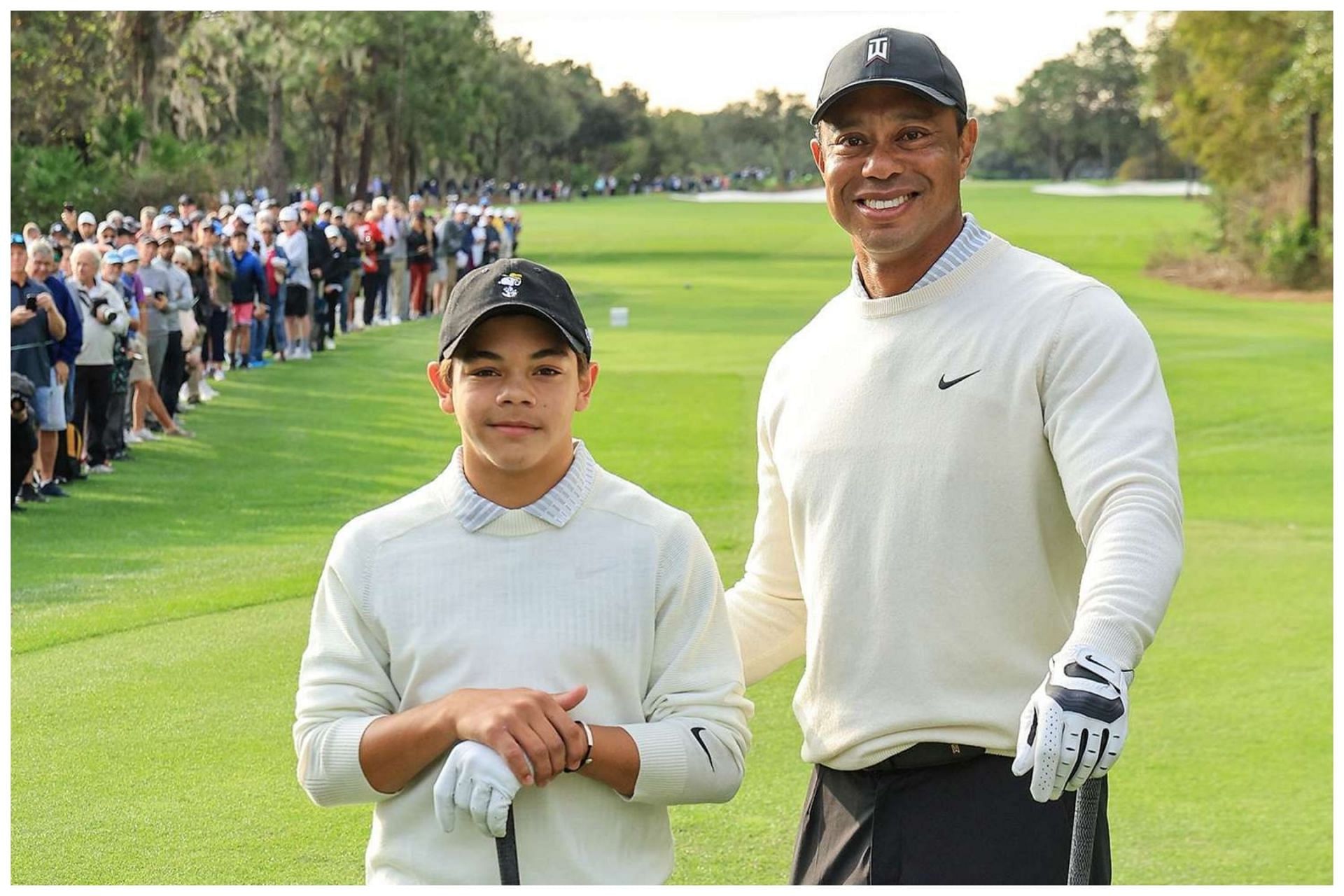 Tiger Woods was donning the role of caddie for his son Charlie at the Last CHance Florida Regional