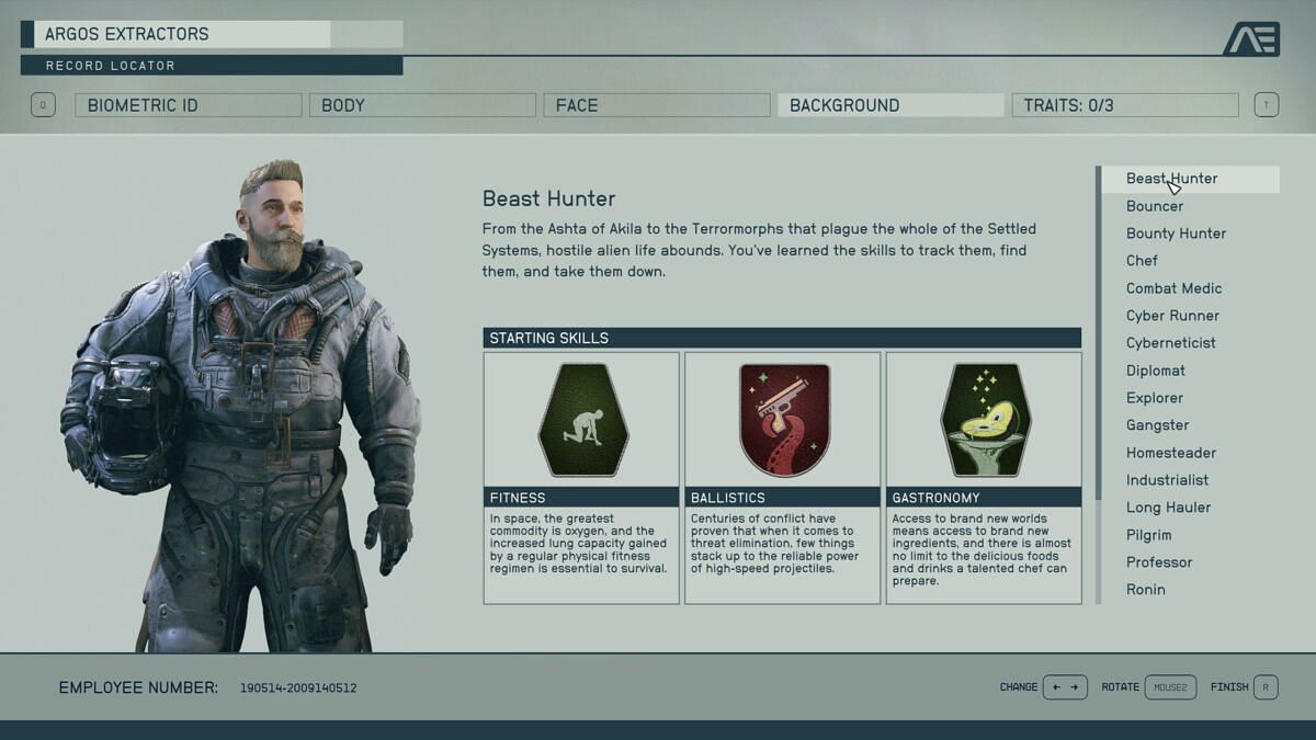 Starfield Bounty Hunter starting skills (Image via Bethesda)