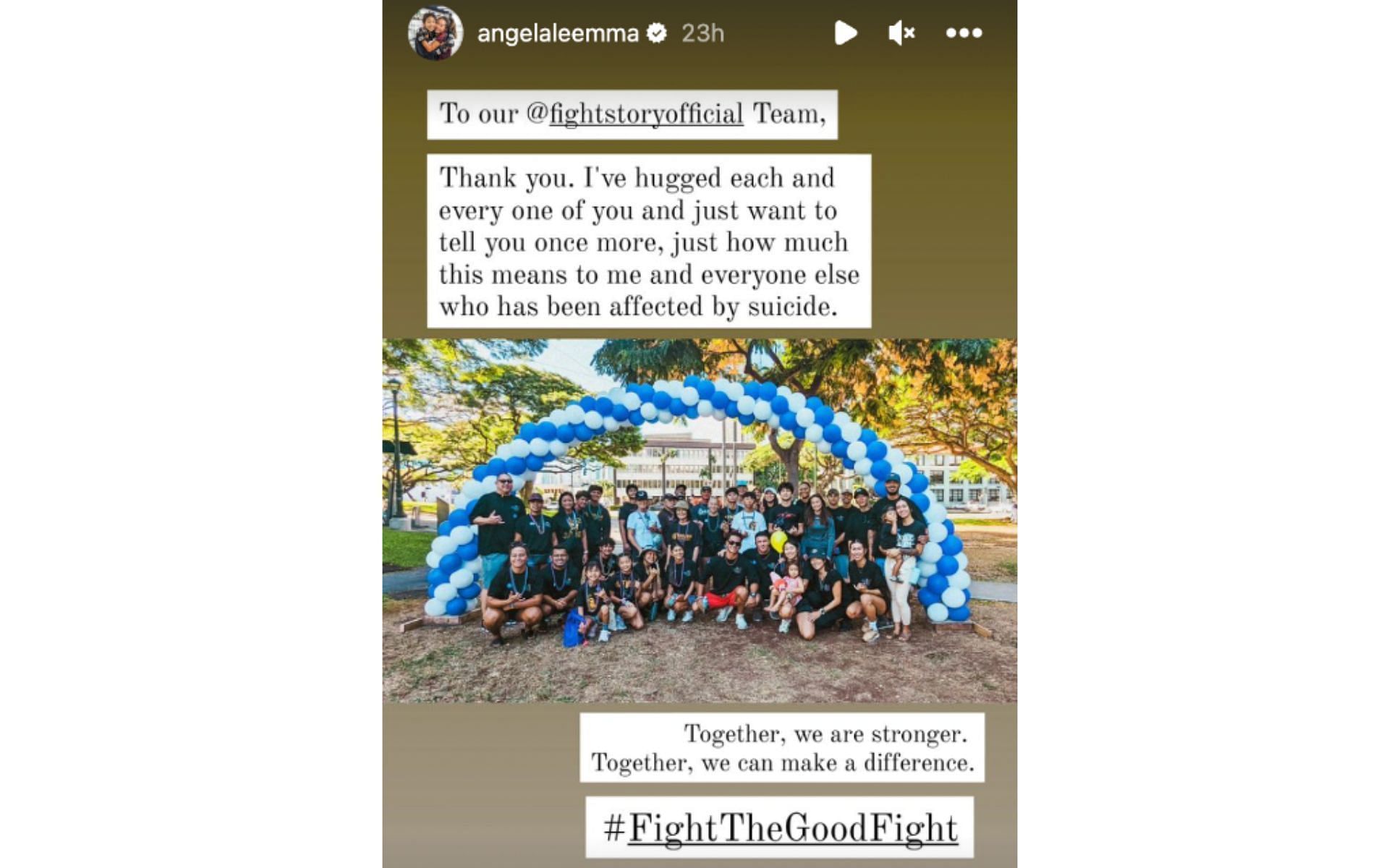 Angela Lee sends a message to her team on Instagram