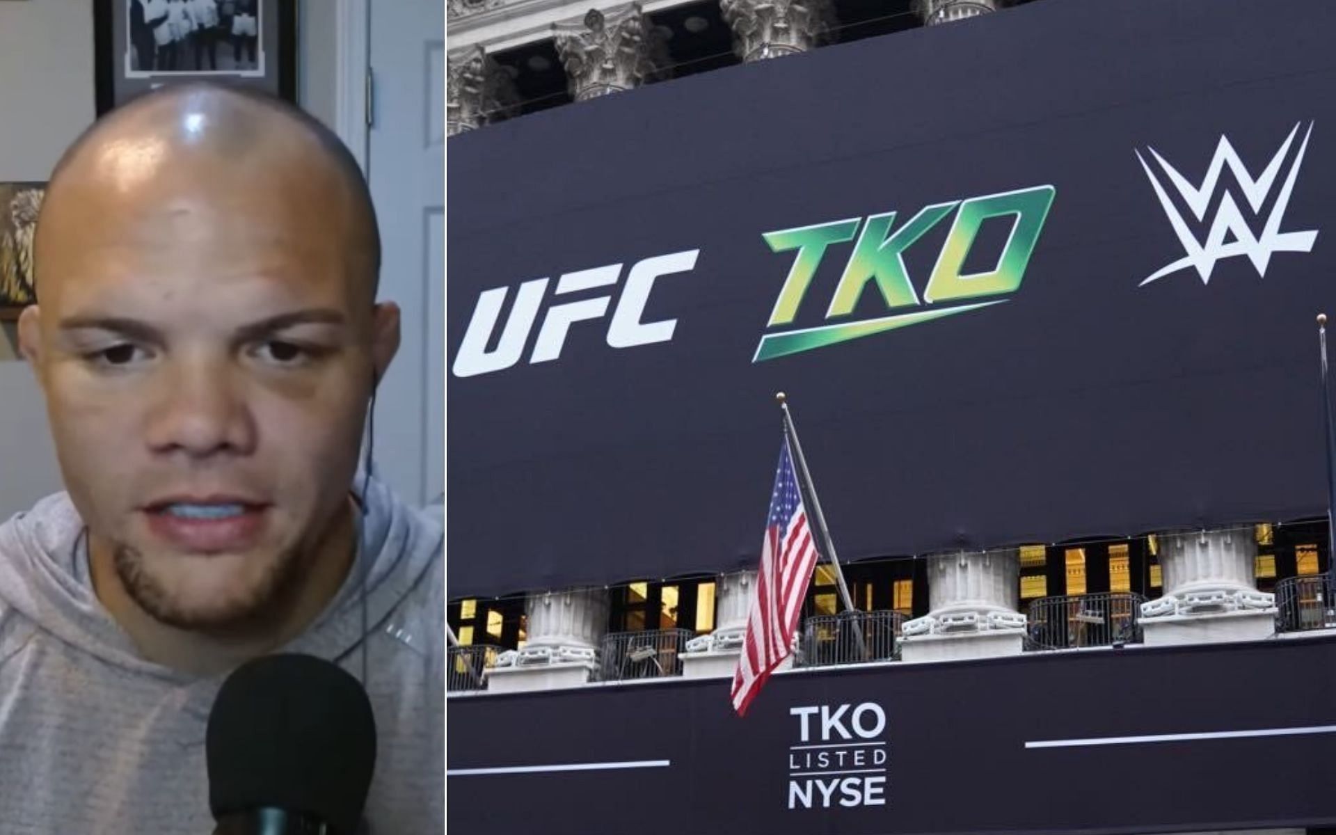 Anthony Smith [Left], and TKO launch at NYSE [Right] [Photo credit: Michael Bisping Podcast - YouTube, and @TripleH - X]