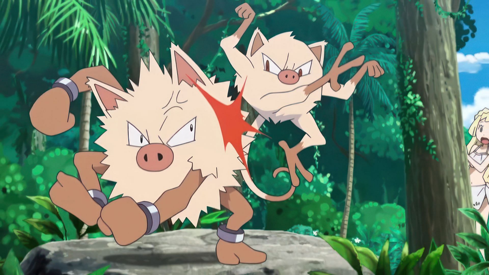 Mankey and Primeape as seen in the anime (Image via The Pokemon Company)