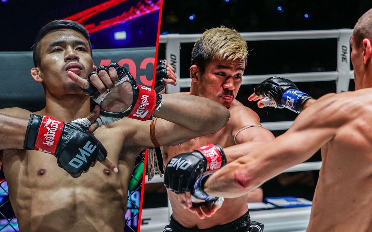 Superlek (left) and Superlek during a fight (right) | Image credit: ONE Championship