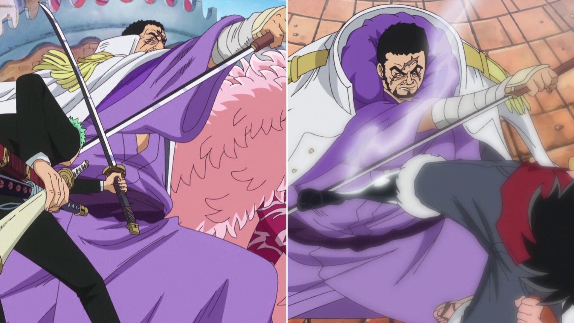 Zoro vs Fujitora, and Luffy vs Fujitora (Image via Toei Animation, One Piece)
