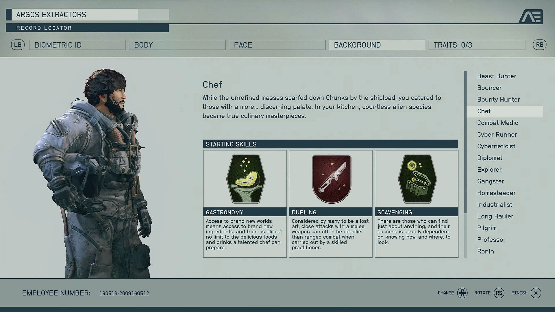 Chef starting skills in Starfield (Image via Bethesda)