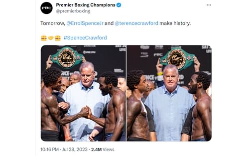 'The Truth' vs. 'Bud' staredown [Photo credit: @premierboxing - Twitter]