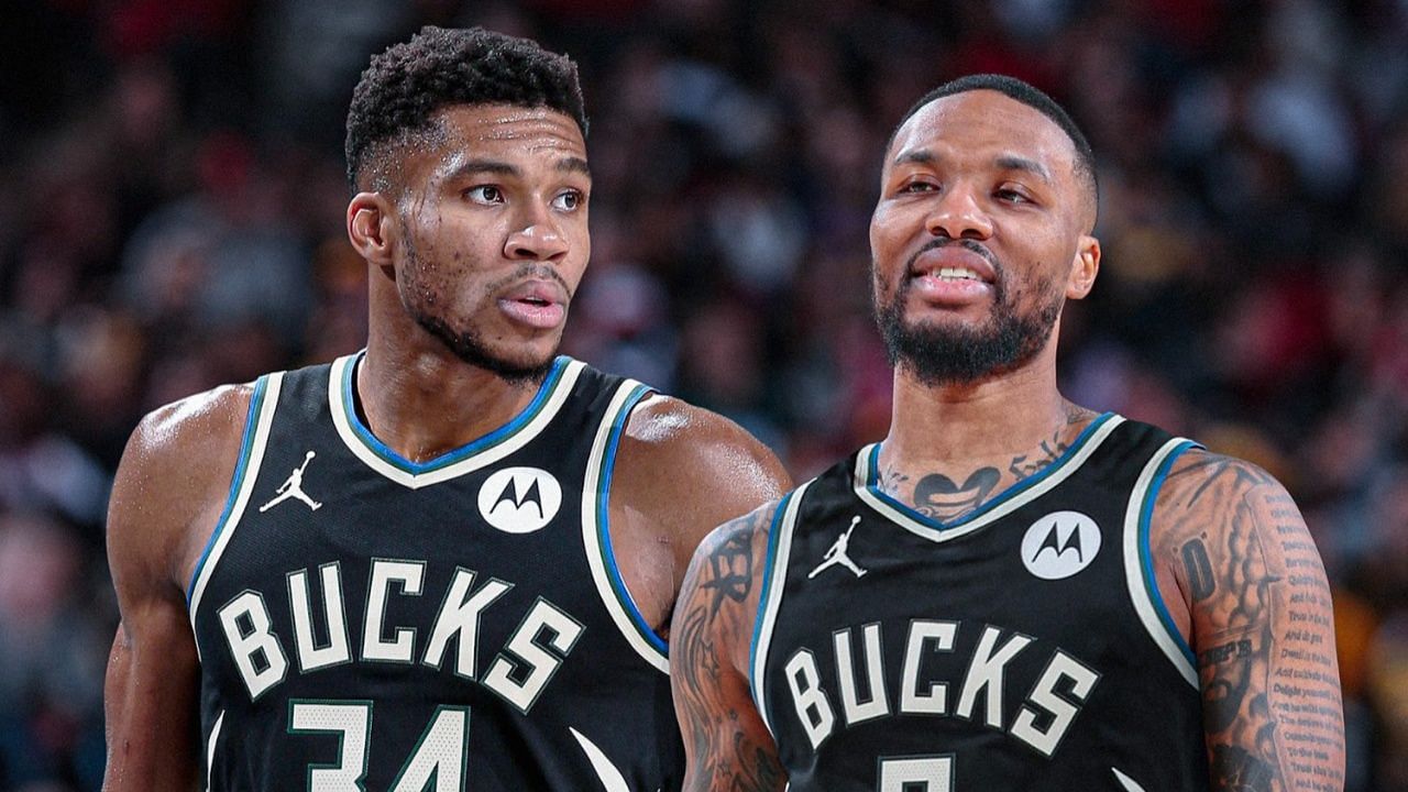 Giannis Antetokounmpo (left) and Damian Lillard (Photo: Jake Weinbach/Twitter)