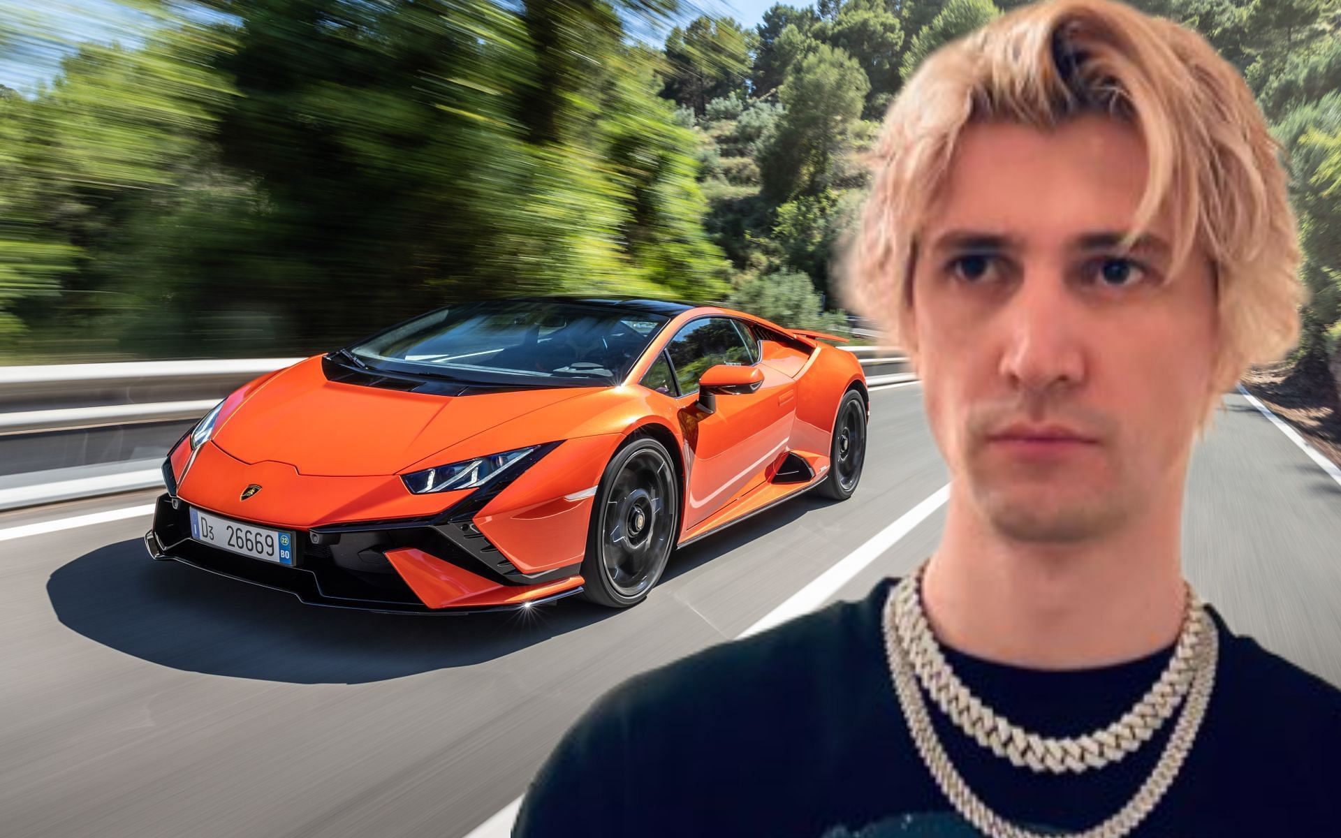 xQc discusses his new supercar purchase (Image via caranddriver.com/lamborghini/huracan and xQc/X)