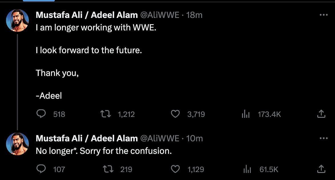 Mustafa Ali stunned the wrestling world with his latest post
