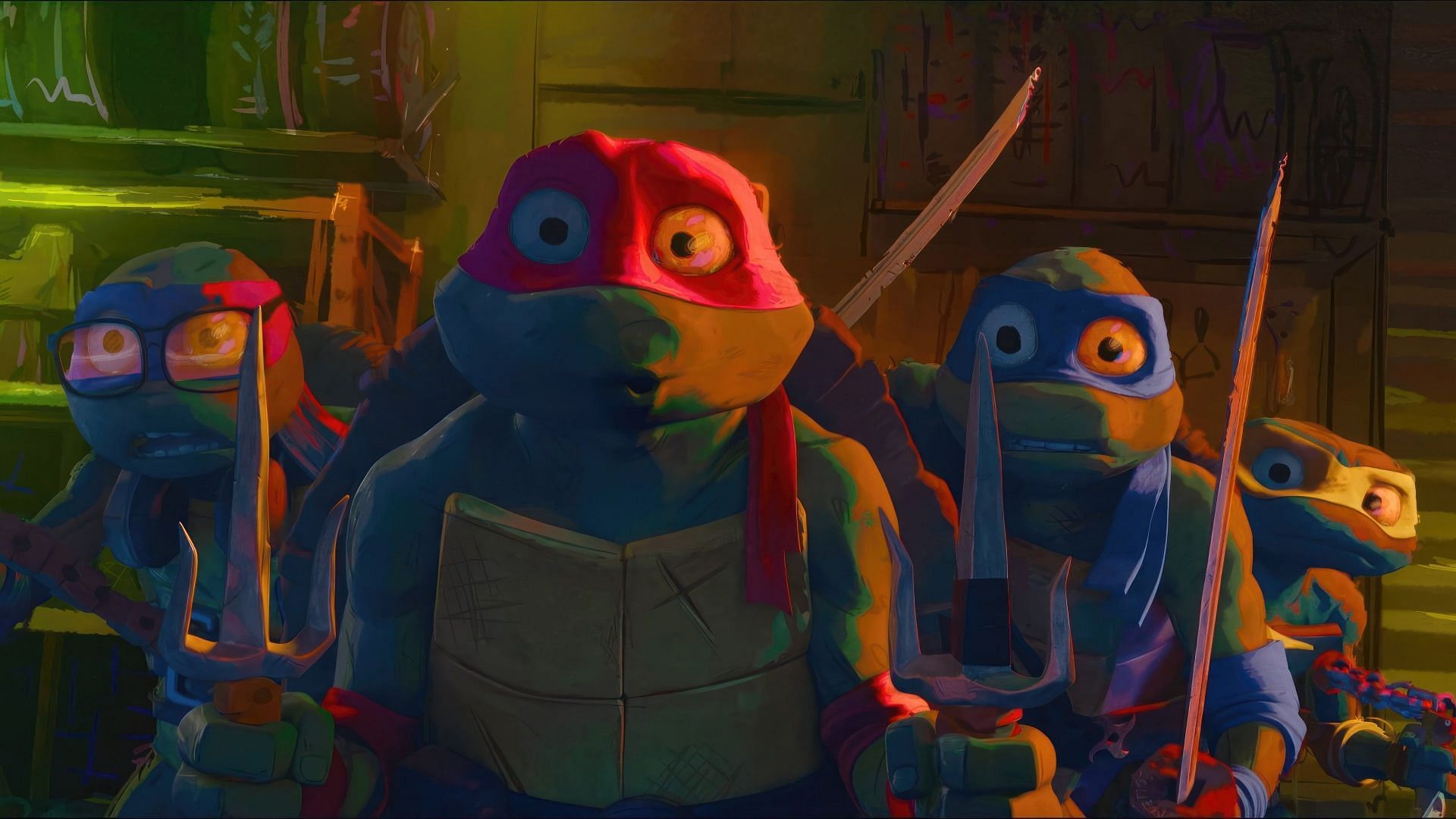 Teenage Mutant Ninja Turtles; Mutant Mayhem is an animated superhero movie that can be streamed on platforms, like Vudu, Apple TV and various other streaming services. (Image via Paramount Pictures)