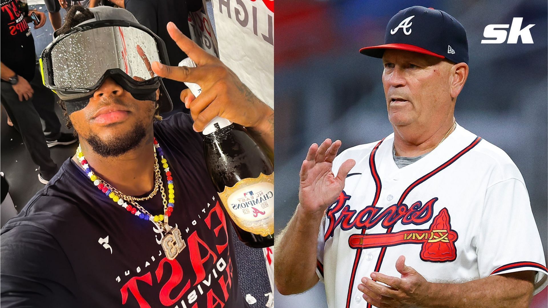 Atlanta Braves Brian Snitker: Atlanta Braves manager Brian Snitker gets  ahead of himself celebrating NL East championship with Ronald Acuna Jr.,  already looking to World Series