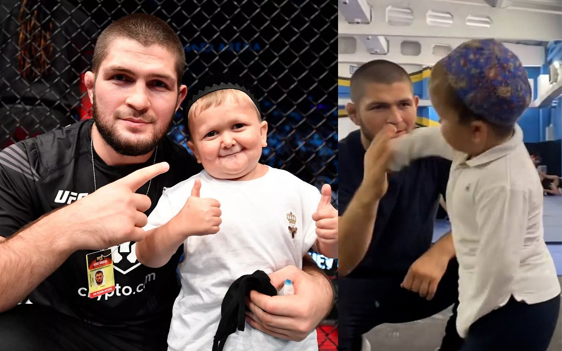 Khabib Nurmagomedov and Hasbulla. [via Getty Images and YouTube MMA Crazy]