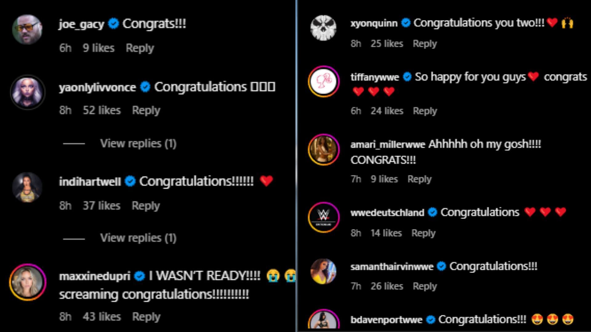 The stars' Instagram comments were flooded with well-wishes