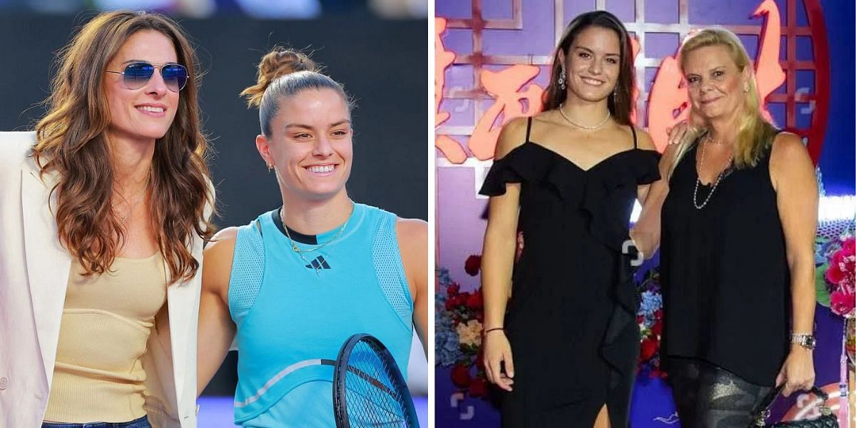 Maria Sakkari with Gabriela Sabatini (L); with her mother Angeliki Kanellopolou.