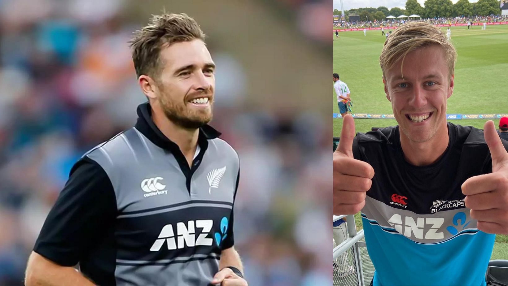 Tim Southee (L) and Kyle Jamieson will both fly to India for the 2023 World Cup.