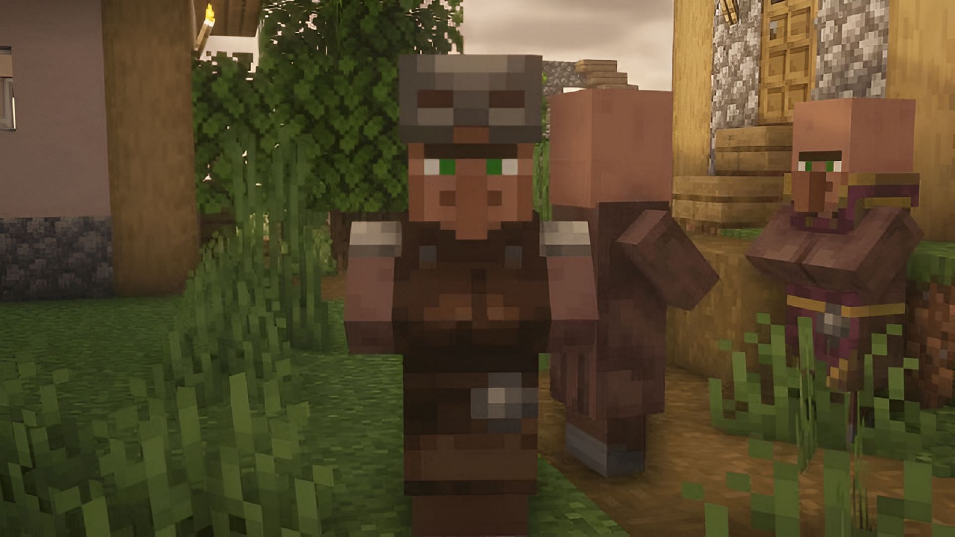 An armorer villager as it is seen in Minecraft.