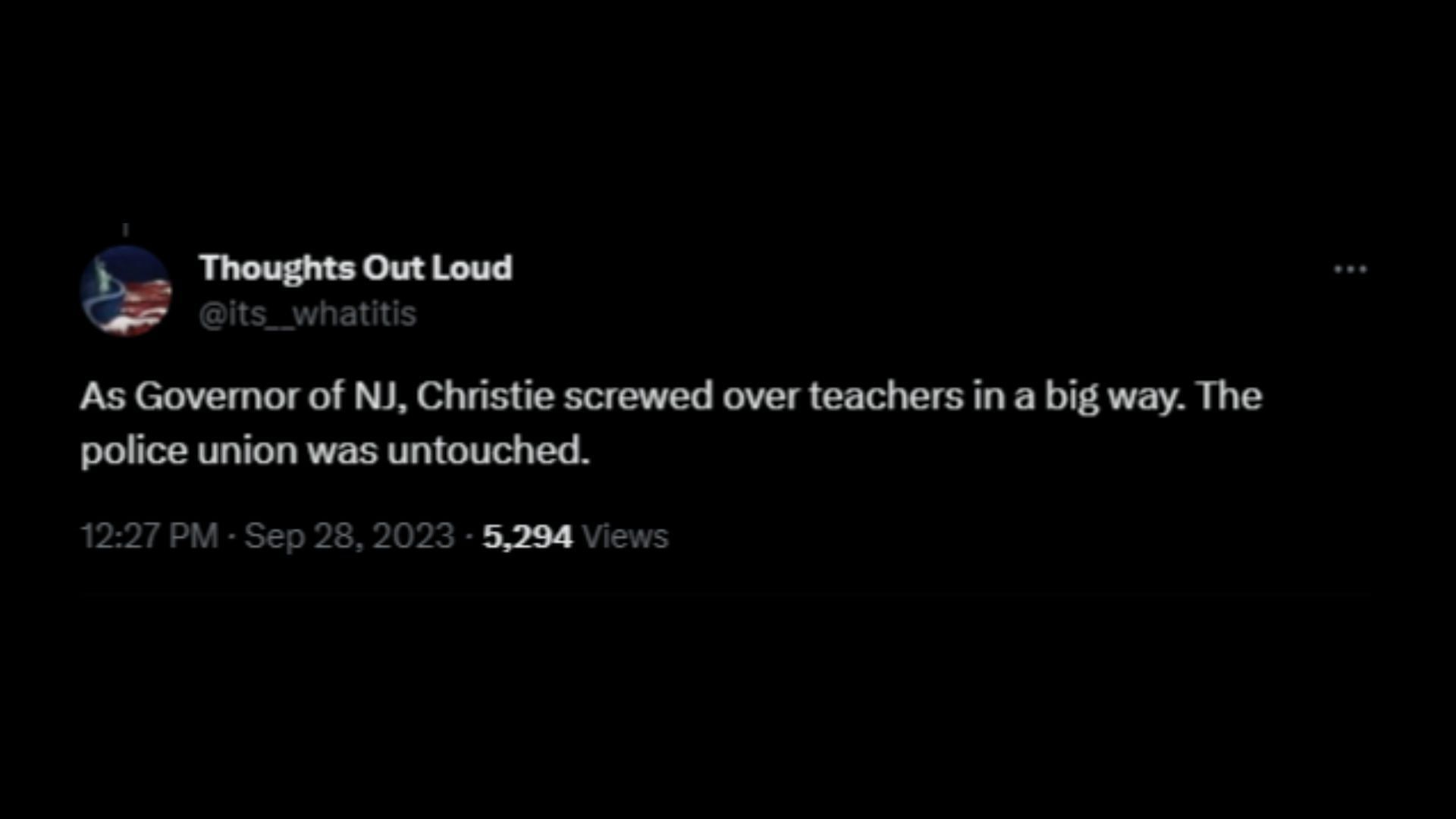 Screenshot of an X user remarking on Christie&#039;s comments on Jill Biden. (Photo via @DrGJackBrown/X)