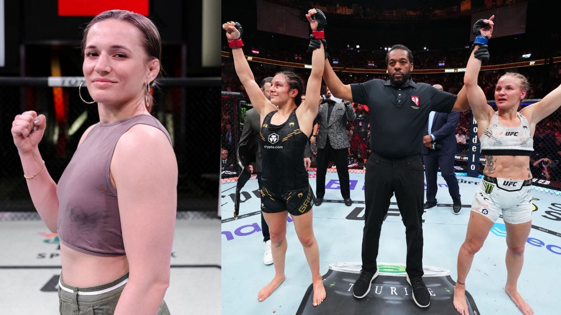 Erin Blanchfield (left), Alexa Grasso &amp; Valentina Shevchenko (right) [Images courtesy of @blanchfield_mma &amp; @ufc on Instagram]