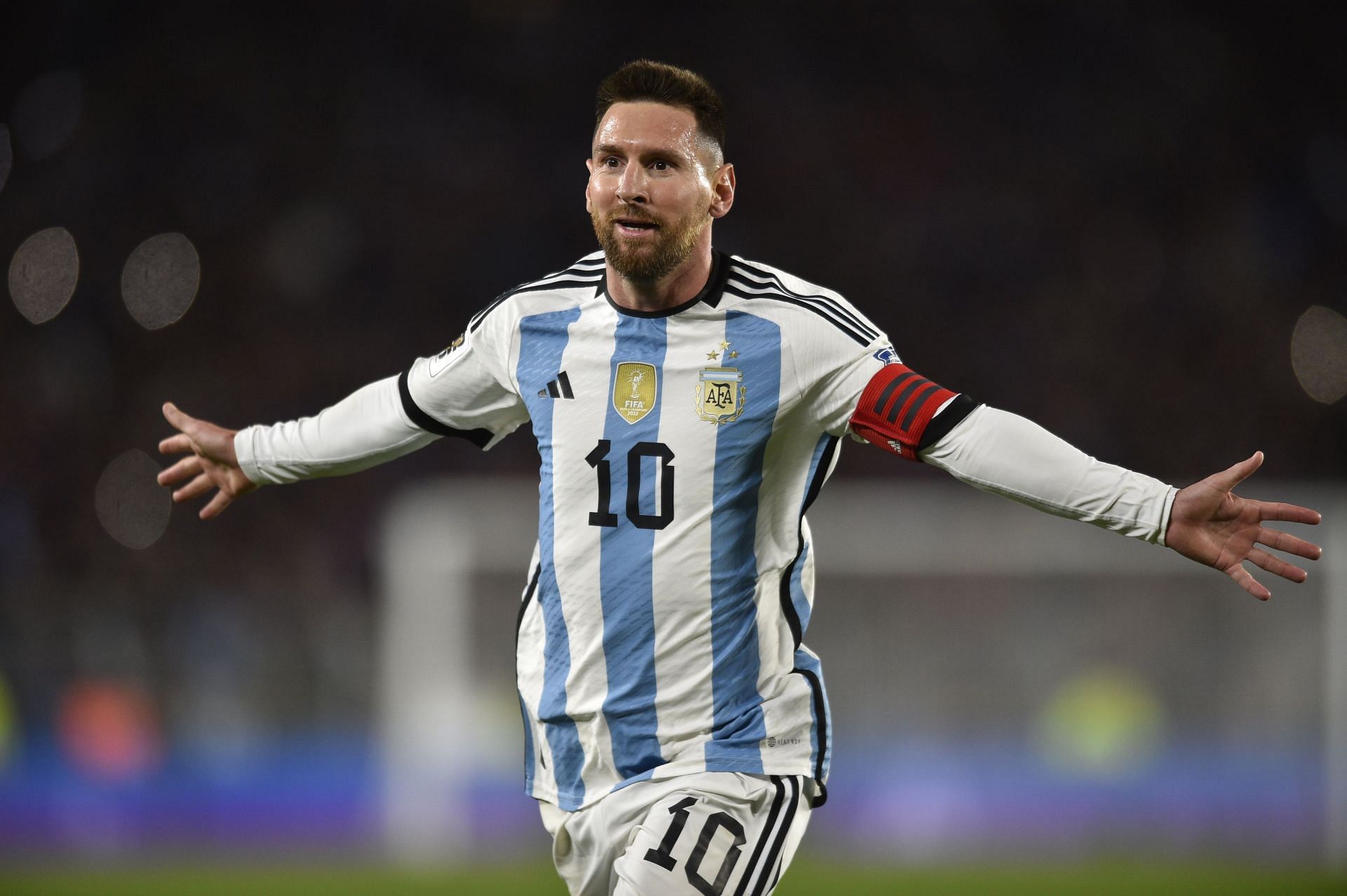 Lionel Messi celebrates his winner against Ecuador.